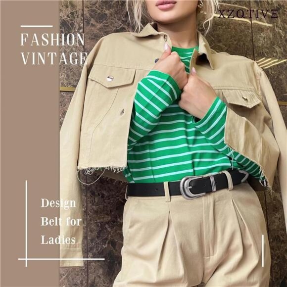 Sleek Black Belt with Silver Buckle - Picture 3 of 5